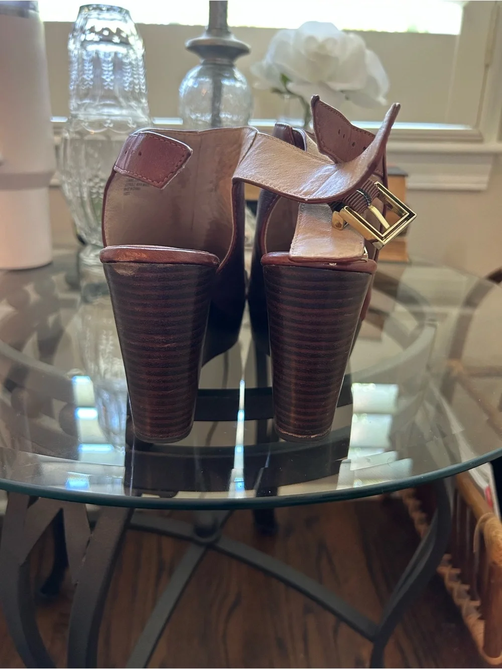 Kenneth Cole Brown Leather Open-Toe Wedge Sandals